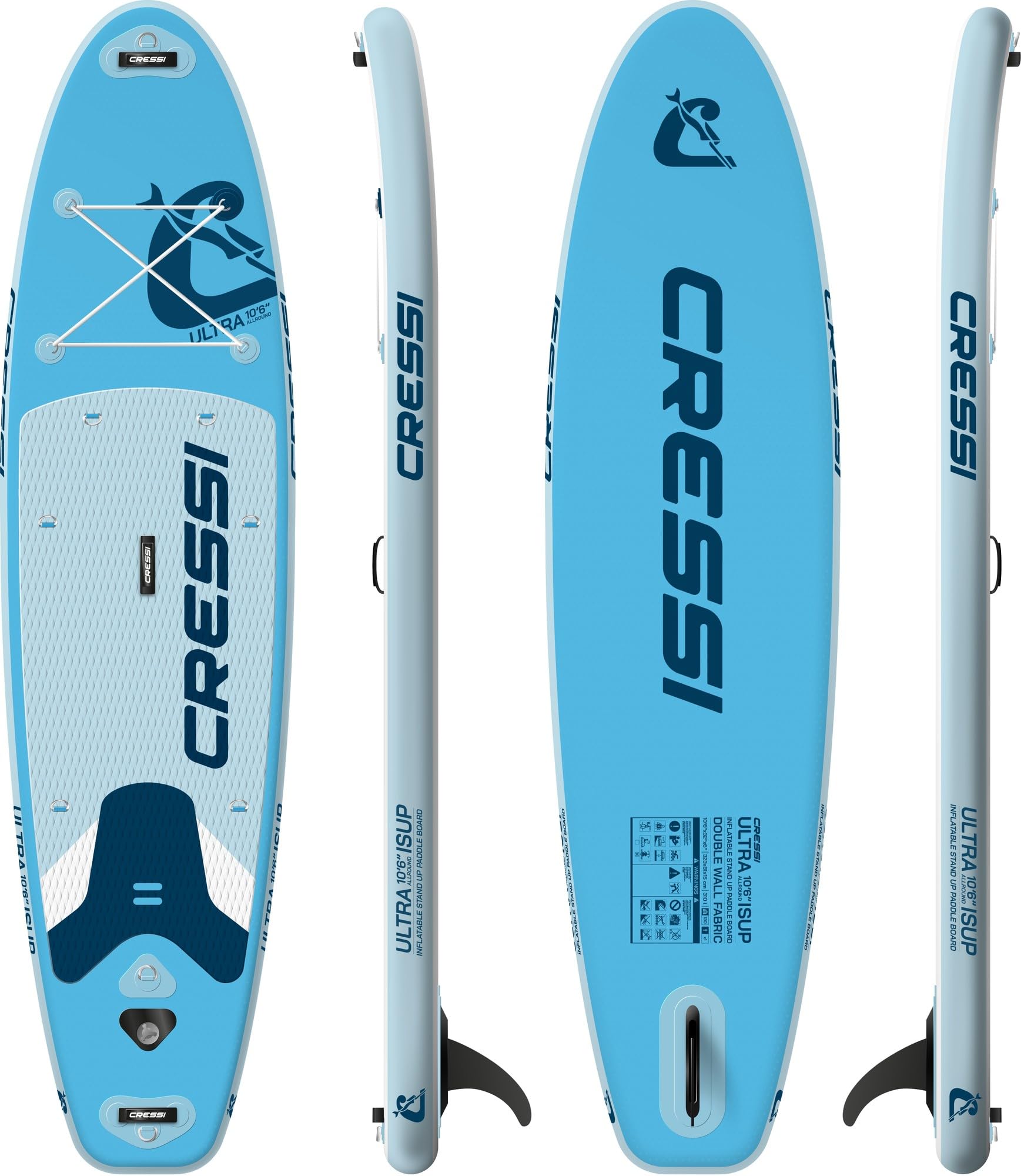 CRESSI seit 1946 - Ultra Isup Set - Aufblasbares SUP Board für Erwachsene Große Stabilität Strapazierfähigkeit Komplett Zubehör Paddel Flosse Pumpe Leine Tasche-Hellblau_320x81x15 cm Max 130 kg 7