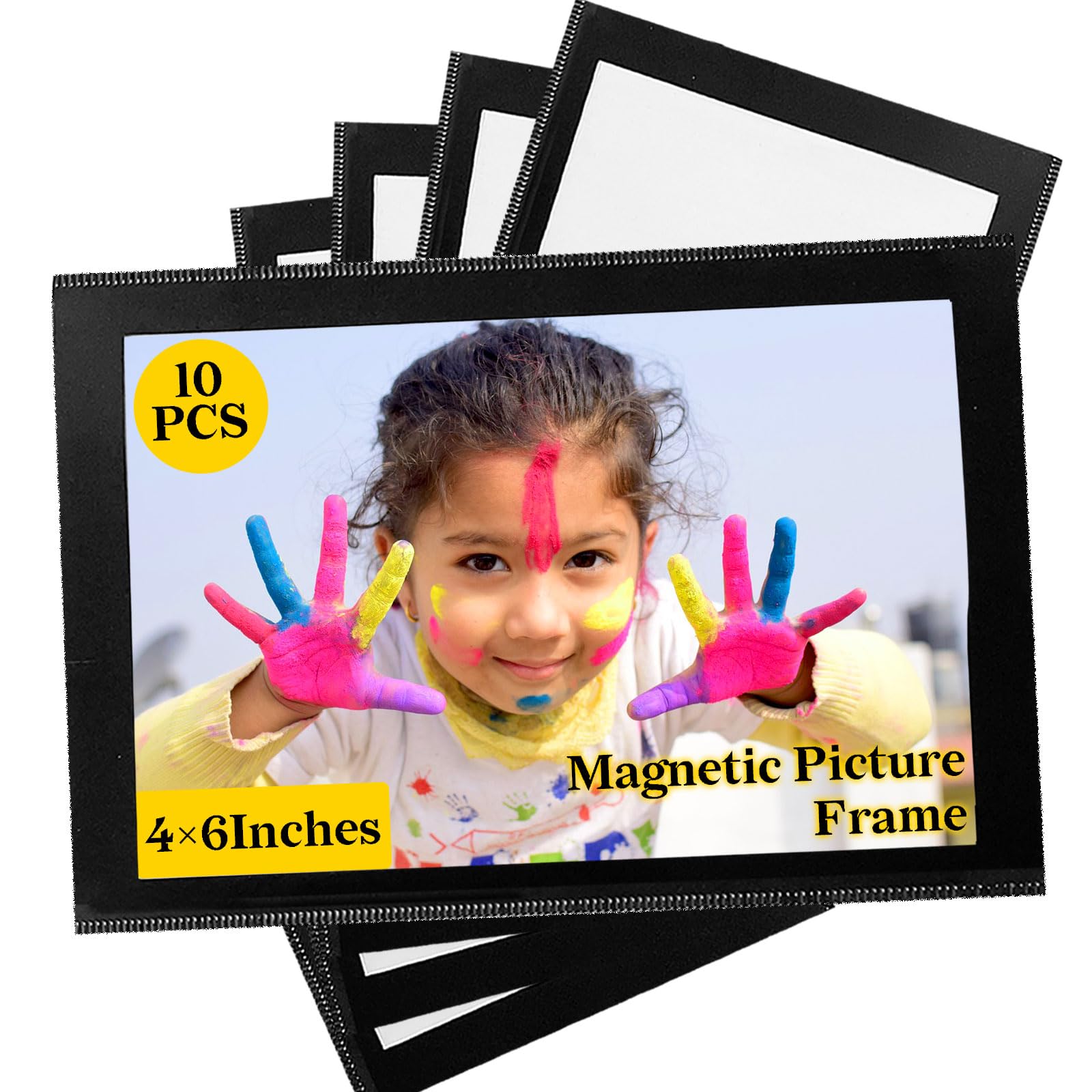 Photo 1 of 10 Pack 4"x6" Premium Super Slim Magnetic Picture Pockets Frames Holds 4 x 6 inches Photo for Refrigerator White Border Design