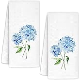 YTRGI Rustic Spring Hydrangea Floral Kitchen Towels Set of 2, Blue Hydrangea Flower Decorative Dish Tea Towels for Kitchen, Spring Cottagecore Floral Hand Towels for Bathroom Decor, 16x24 Inch