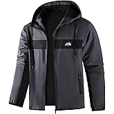 Men's Zip Up Waterproof Rain Jacket Outdoor Lightweight Softshell Raincoat for Hiking Travel WIth zippered Pocket
