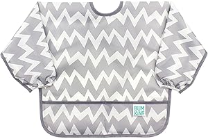 Bumkins Sleeved Bib / Baby Bib / Toddler Bib / Smock, Waterproof, Washable, Stain and Odor Resistant, 6-24 Months - Gray Chev