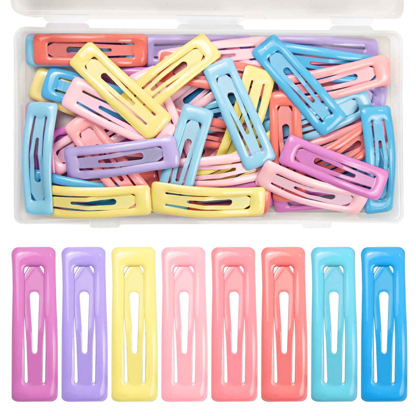 Photo 1 of 56 Pcs Cute Square Oil Drop Metal Snap Hair Clips, Non-Slip Barrettes for Women and Girls, Hair Accessories for Parties, School & Daily Use (8-Colors)