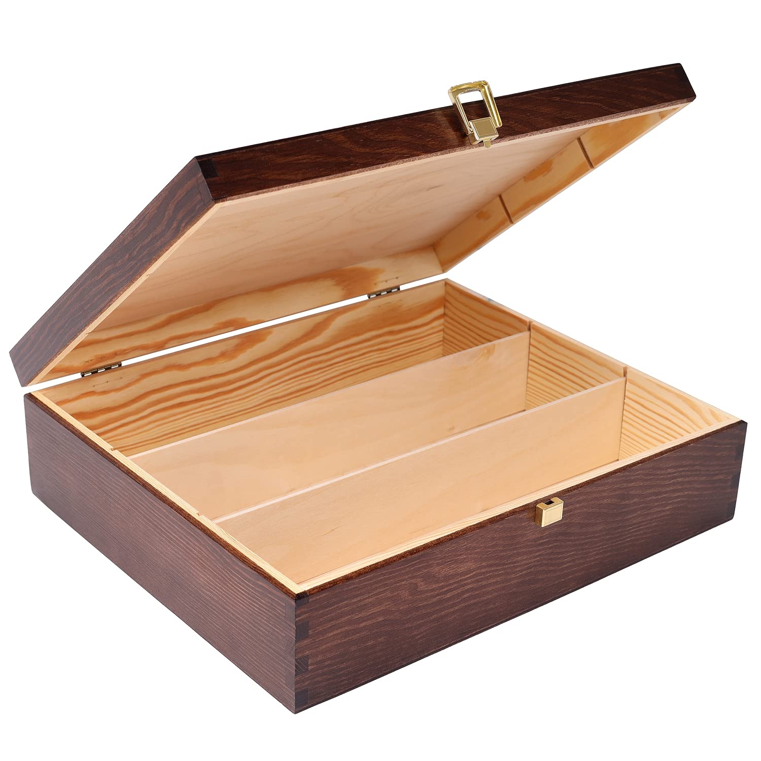 Creative Deco Brown Wooden Wine Box with Clasp | 3 Bottles | 35x30x10cm (+- 1 cm) | Natural Wood Wine Holder Bottle Easter Gift Storage Box Chest | Presentation Box