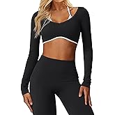 AGECODE Women's Workout Crop Tops Halter Long Sleeve Backless Padded Sports Bra Gym Yoga Top T Shirts