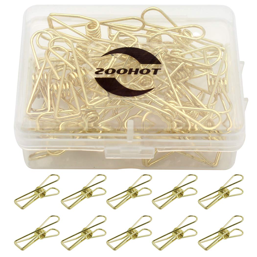 Zoohot Pack of 25 Gold Small Metal Clips - Multi-Purpose Clothesline Utility Clips