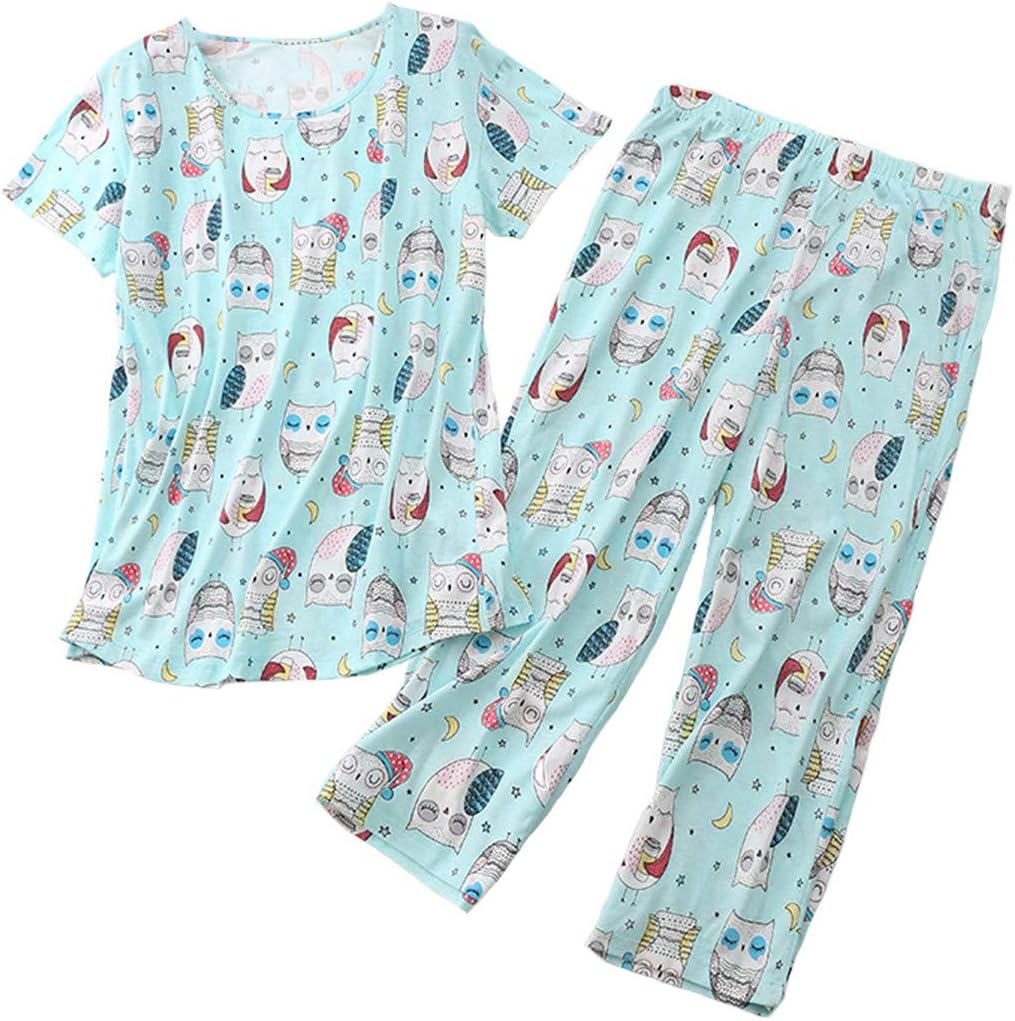 PNAEONG Women’s Pajama Set Sleepwear Tops with Capri Pants Casual and