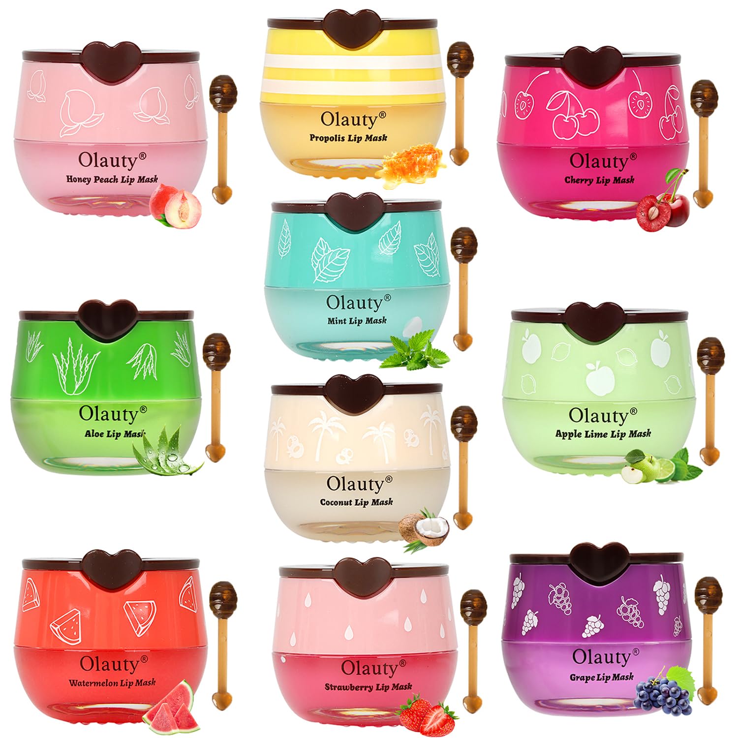 Photo 1 of 10 PCS Bee Lip Balm Honey Pot, Strawberry, Watermelon, Apple Lime, Cherry, Mint, Coconut, Aloe, Grapes & Peach Flavors, Honey Lip Balm Bulk, Moisturizing Lip Mask Overnight, Reduce Lip Lines