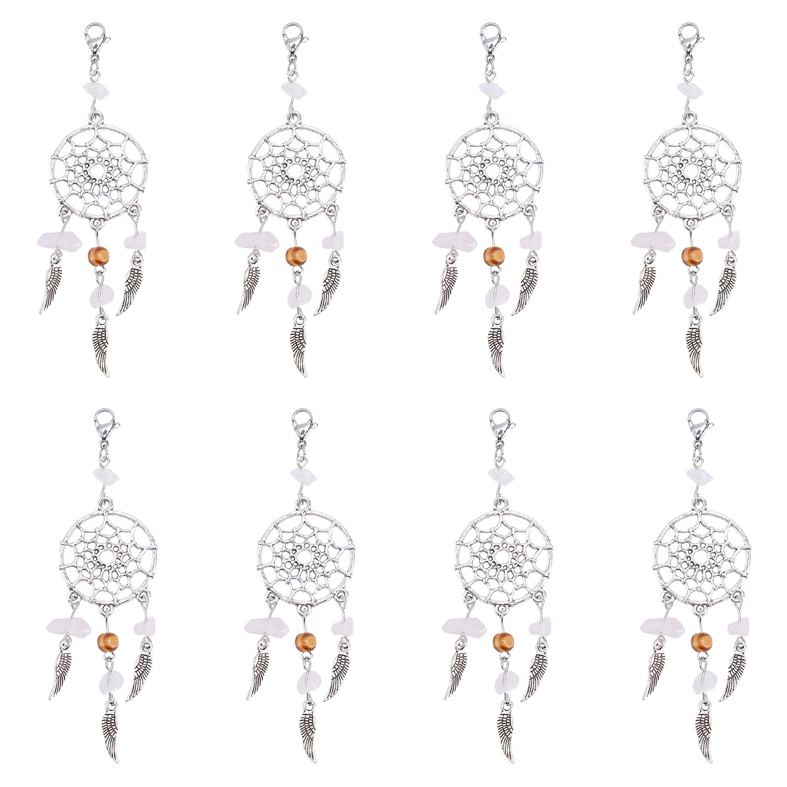 NBEADS 30 Pcs Alloy Dream Catcher Dreamcatcher Charms Pendants with Feathers Tassels Rose Quartz Beads for Jewellery Making