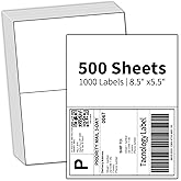 Tacnology 500 Sheets 1000 Labes 8.5"x5.5" Half Sheet Self Adhesive Shipping Labels for Laser & Inkjet Printers, 2 per Page Shipping Mailing Labels, 5 1/2 x 8 1/2 Permanent Adhesive Paper