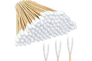 Meanhoo 100 Pcs Large Cotton Swabs for Pet Care, 6 Inch Long Cotton Swabs with Bamboo Handle, Professional Dog Ear Swabs, Abs