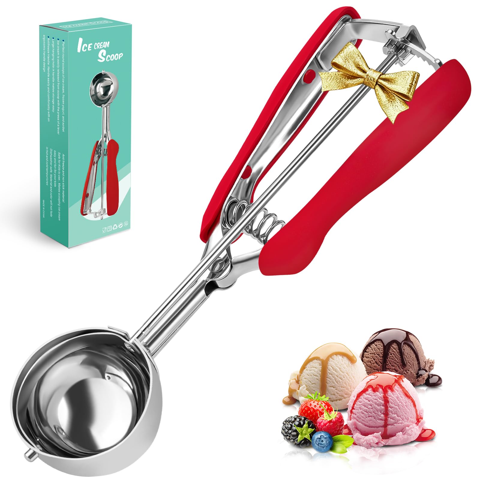 SPEENSUN Ice Cream Scoop with Rubber Easy Trigger-Large Size(6cm),Melon Baller Scoop,Stainless Steel Cookie Scoop,Durable and Effortless for Ice Cream,Melon Baller,Mash Potato and Baking