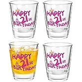 SAIAOKJ 21st Shot Glass, Happy 21st Gifts for Her - Celebrate Turning 21, 4Pack 1.75Oz Funny Shot Glasses Happy 21 Decorations Ideas for Women, Friend, Daughter, Sister, Co-Worker