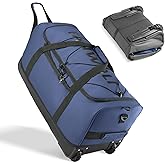 Fanwoli Collapsible & Expandable 100L-120L Large Rolling Duffle Bag - 30'' Waterproof Wheeled Luggage with No-Sag Heavyload Design, Lock & Soft Handle for Travel, Camping, Dorm, Moving