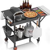 EUTRKei Grill Table, Pizza Oven Table, Grill Cart for Ooni Ninja Blackstone | 45"x29" Pizza Oven Stand with Topping Station for Gozney,Solo Stove, Grill Table with Extendable Desk for Tailgating Backyard