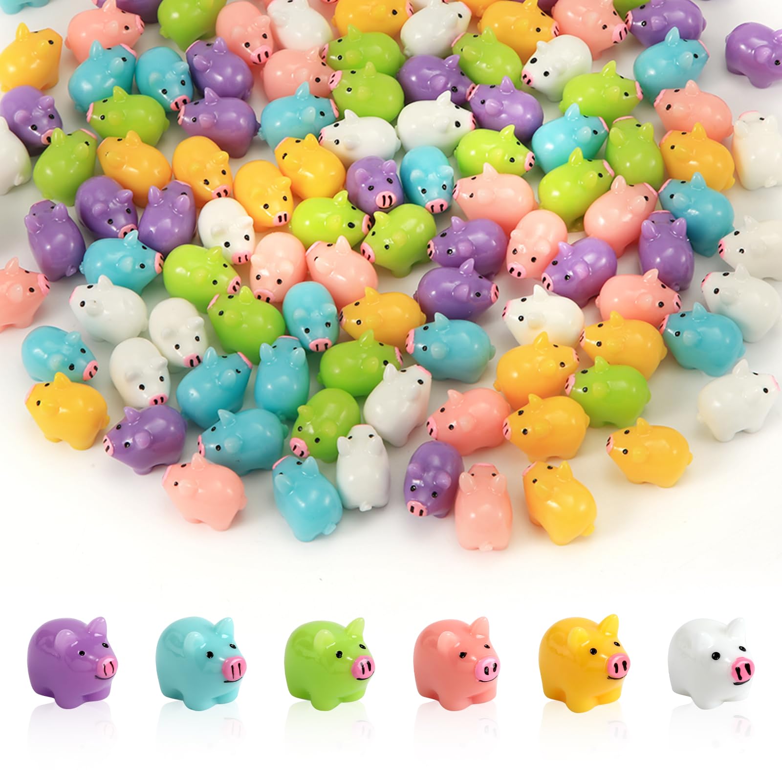 120pcs Mini Resin Pigs, Miniature Pig Figures Tiny Pigs Colored Piggy Miniature Figurines Mini Resin Animals for Miniature Landscape Garden Dollhouse Potted Plant Decor (6 Colors)