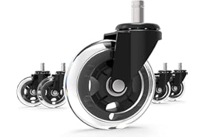 GBL 5 x Office Chair Caster Wheels Replacement - Universal Quiet & Smooth Rollerblade Rubber Wheels - Safe for All Floor Types - Heavy Duty Office Chair Castors can Hold 650Lbs