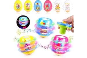 UTBTTOR 6 PCS Easter Basket Stuffers for Toddler Kids, Light Up & Singing Spinning Top with Flash, Easter Egg Hunt Party Favor Toy Gifts, Kids Goodie Bag Fillers, Easter Gifts for 3+ Boys Girls,Y