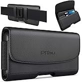 PiTau Phone Belt Case for iPhone 17 16 16e 15 14 13 12 11 Xs X XR (Including Pro Models), Cellphone Holster Clip Pouch, ID/Credit Card Holder, Fits with Otterbox Cover on, Black