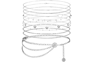 Lenwen 10 Pcs Belly Chain Adjustable Waist Chain Summer Beach Waist Jewelry for Women Multilayer Body Decorations for Body Girls