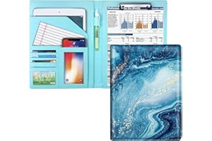 WAVEYU Padfolio Business Resume Portfolio Organizer with Legal Pad Folder Clipboard, Interview Folder for Men Women, Blue Marble
