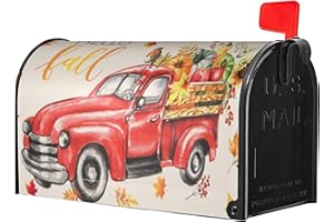 Identiy Fall Harvest Red Truck Mailbox Covers Magnetic Standard Size,Fall Pumpkins Maple Leaves Magnetic Mailbox Covers for Holiday Outside Yard Decor 18"x21"