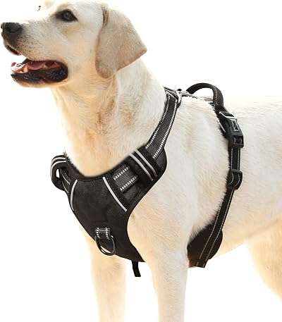 HEELE Reflective Dog Harness with Padded Handle, No-Pull, 2 Leash Rings, Size L