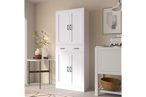 DIYART White Pantry Cabinet, 71" Tall Freestanding Hutch with Doors and Drawer for Kitchen, Dining Room, Hallway
