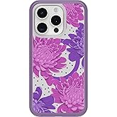 OtterBox iPhone 15 Pro (Only) Symmetry Series Clear Case - PAPERCUT FLOWERS (Purple), snaps to MagSafe, ultra-sleek, raised edges protect camera & screen