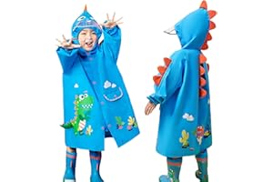 FEWLBY Kids Raincoat Boys Girls Toddler Rain Poncho Waterpoof Rain Jacket Children Cartoon Rainwear 4-6 Years