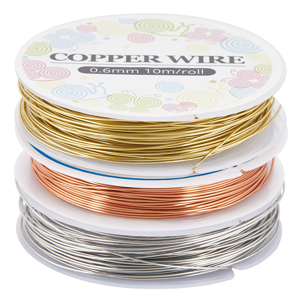 SUNNYCLUE 24M Pure Copper Wire 0.6mm 22 Gauge Gold Silver Beading Wire Beading Craft Soft Bare Copper Bendable Metal for Jewellery Making Wrapping Sculpting