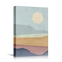 SIGNWIN Canvas Wall Art Yellow Sun Over a Pastel Green, Blue, Gray and Red Horizon Landscape Wilderness Modern Scenic Colorful for Living Room, Bedroom, Office - 12x18 inches