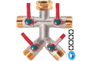 YAYAMZ Hose Splitter, Brass Faucet Multi-Splitter, Garden Hose Multi-splitter With Metal Long Handle, Multi-angle water outlet 4 Way Valve, Water Spigot Splitter, Hose Bib Splitter 3/4" GHT Thread