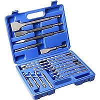 17Pcs Rotary Hammer Drill Bits and Chisel Set - SDS-Plus Carbide-Tipped Drill Bits and Chisels with Storage Case - Tools for 