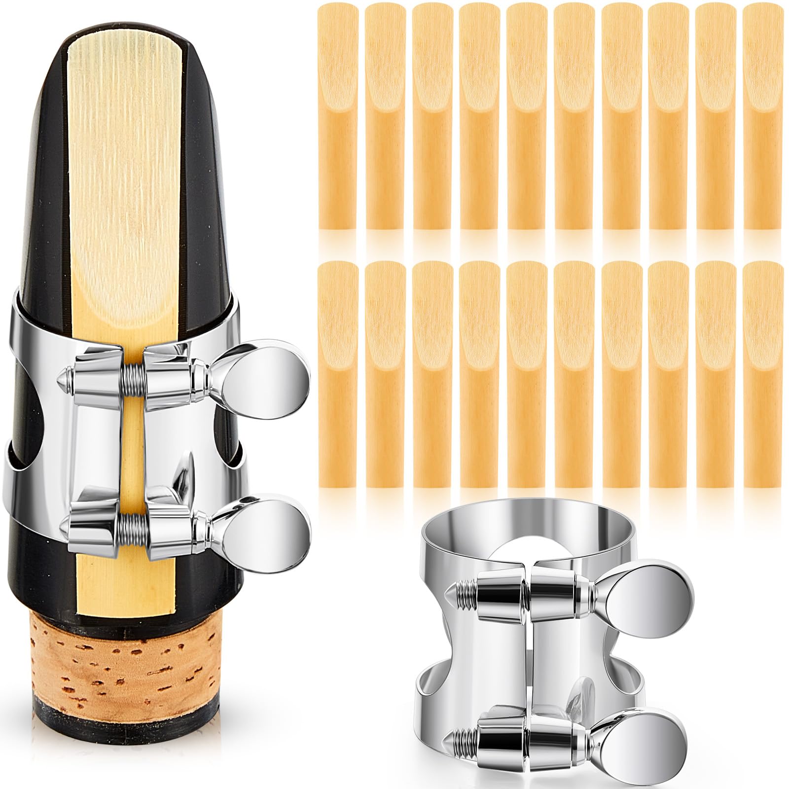 Photo 1 of Treela Clarinet Ligature 2.5 Bb with 20 Pcs Clarinet Reeds Adjustable Screws Reeds for Clarinet Replacement Supply Use, Mouthpiece Not Included