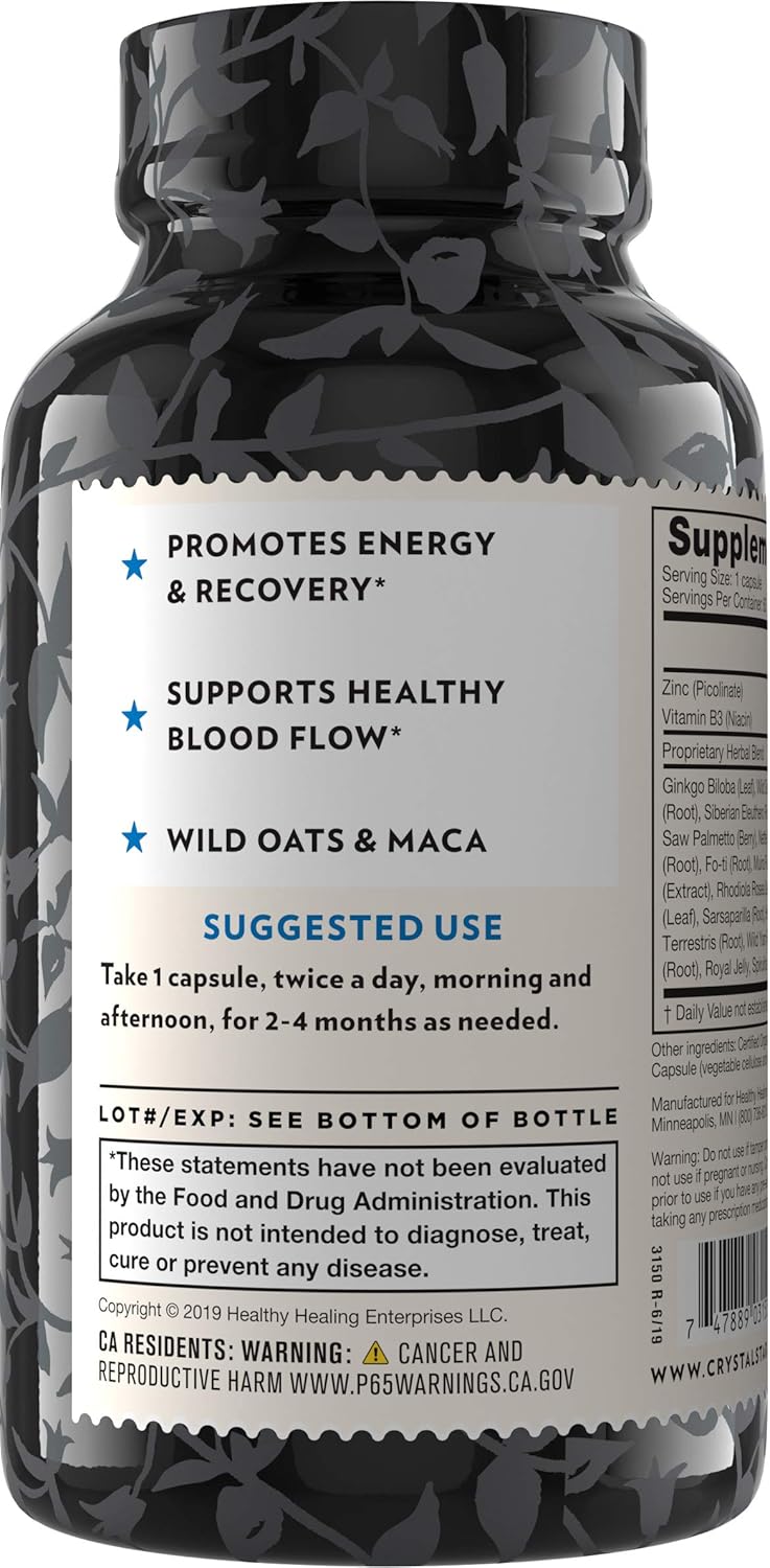 Crystal Star Male Performance Booster (60 Capsules) – Herbal Supplement That Promotes Energy and Endurance - Maca, Ginkgo Biloba, Tribulus Terrestris & American Ginseng - Non-GMO: Health & Personal Care