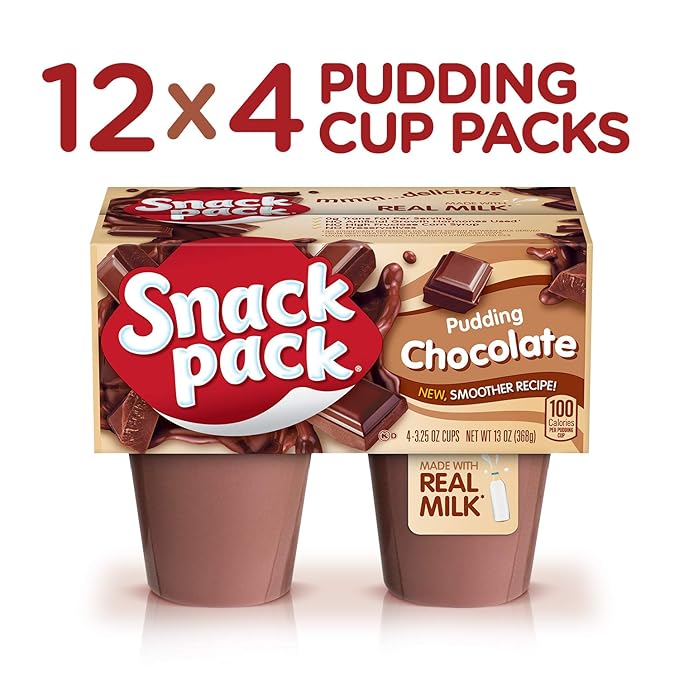 Snack Pack Pudding, Chocolate, 4 Count 3.25 oz Cups (Pack Of 12) 12