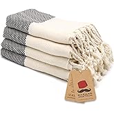 Bazaar Anatolia Hand Towels - Set of 4 | 39" x 19" - Decorative Turkish Hand Towel for Bathroom, 100% Cotton, Kitchen, Face, Hair, Tea, Dishcloth, Guest Towels - Herringbone Black