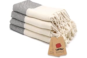 Bazaar Anatolia Hand Towels - Set of 4 | 39" x 19" - Decorative Turkish Hand Towel for Bathroom, 100% Cotton, Kitchen, Face, Hair, Tea, Dishcloth, Guest Towels - Herringbone Black