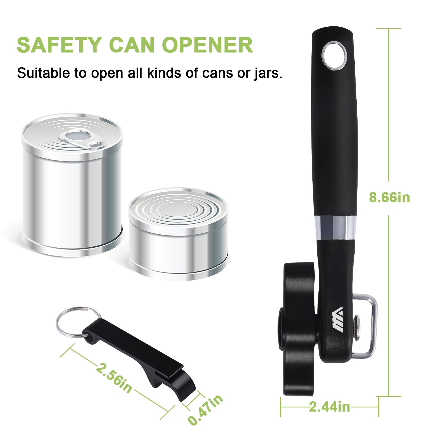 Adoric Life Can Opener - Smooth Edge for Good Cook Can Opener, Safe Stainless Steel with Side Can Opener, Handheld Easy Open, Not Touch Food, and A Free Bottle Opener for You