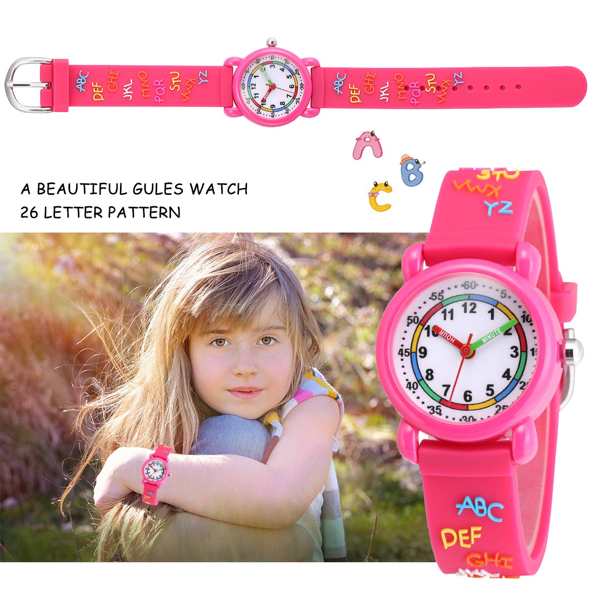 Jewtme Kids Time Teacher Watches 3D Cute Cartoon Silicone Children Toddler Butterfly Wrist Watches for Ages 3-10 Boys Girls Little Child