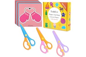 PECULA Safety Scissors For Toddler, Kids, Children - Plastic, Dual-Color Preschool Training Scissors(3 Pack), Paper Cutting(96 Pcs) Set For Paper Craft Supplies