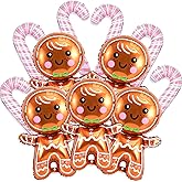 11PCS Large Gingerbread Balloons Pink Candy Cane Balloons Set, Gingerbread Foil Balloons for Gingerbread Party Decorations, Candy Cane Foil Balloons for Candy Canes Christmas Decorations