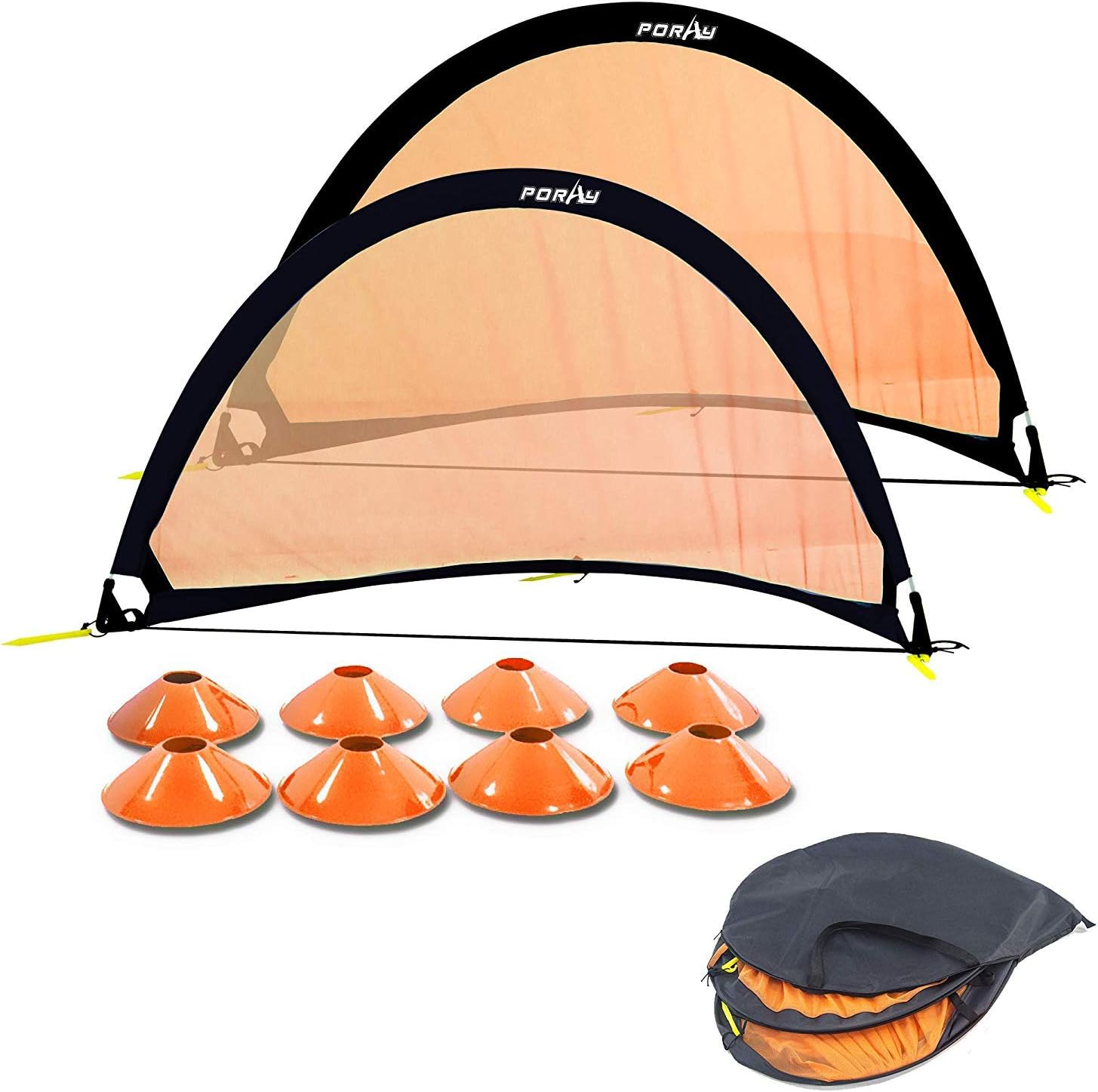 Poray Soccer Goal for Kid Easy-up Set of Two Portable 4FT Soccer Net 210D Oxford with 8 Field Marker Cones Extra Stakes Fun for Backyard and Soccer Training