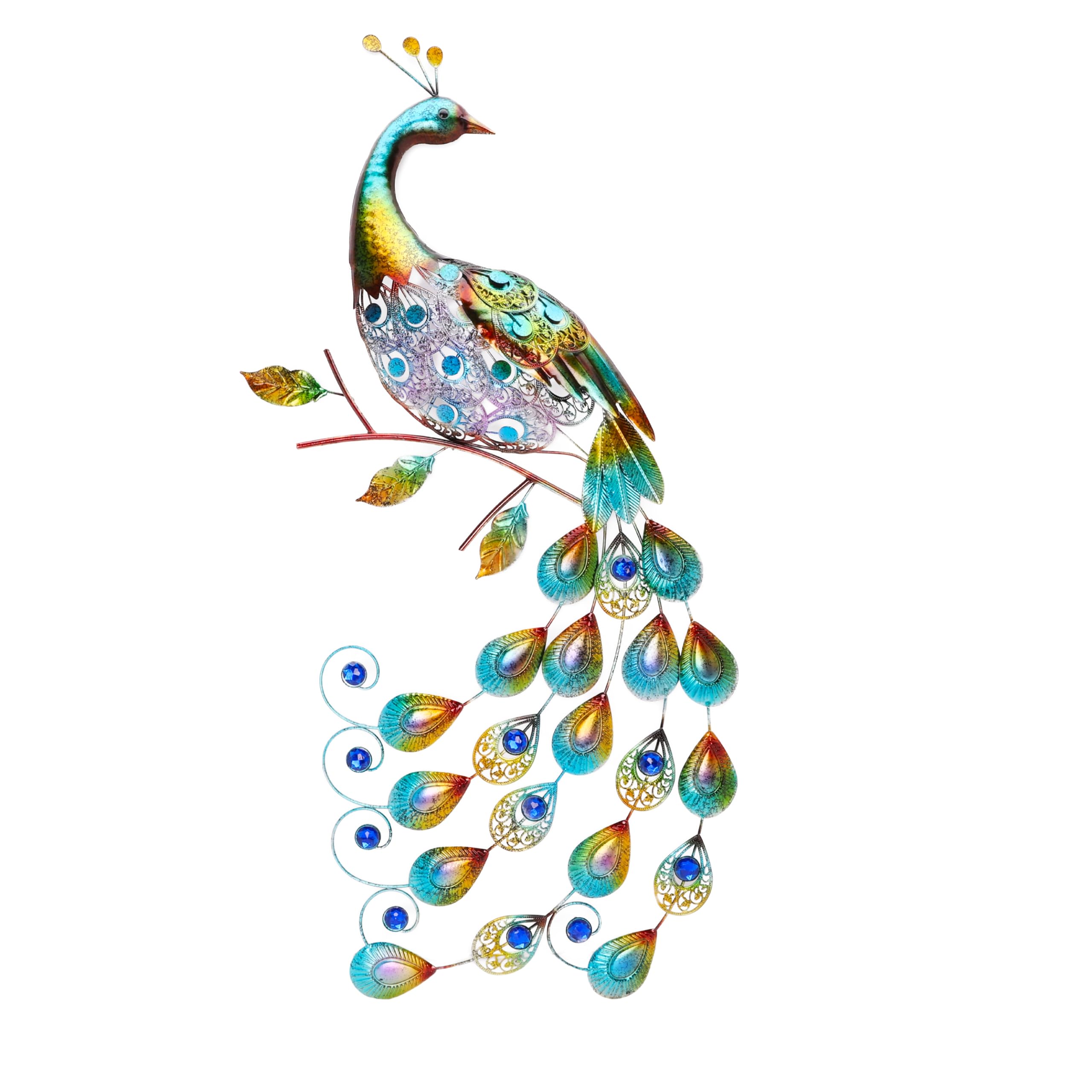 Christmas Concepts® 81cm (32'') Colourful Metal Peacock With Jewel Tail Wall Art Sculpture - Indoor/Outdoor Garden Decoration