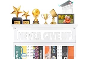 iBobbish Metal Medal Hanger Display,Non-Slip Trophy Shelf with 20 Hooks,Wall Mount,Heavy Duty,Non-Bent,Holds 22-33lbs,for Gymnastics,Race,Soccer,Swim