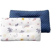 RESTIRY 1Pc Toddler Pillow with Soft Minky Dot Fabric,19X11inches Machine Washable,100% Cotton Kids Pillows for Sleeping,Breathable and Skin-Friendly,Kids Sleeping Pillow for 2-6 Year Old (Blue)