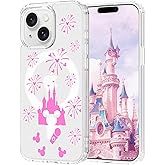 OCTT Magnetic Case Designed for iPhone 14/iPhone 13 6.1 Inch, Compatible with MagSafe|Cute Pink Castle Patterns|Wireless|Anti-Yellowing|Shockproof|Protective Slim Clear Cover for Women Girl