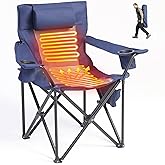 CEAMORFCO Heated Camping Chairs For Adults, 3 Heating Level For Back And Seat, Foldable Camping Chairs With Cup Holders & Pillow For Outdoor Sports, Camping, Patio, Picnics, Battery Not Included, Navy