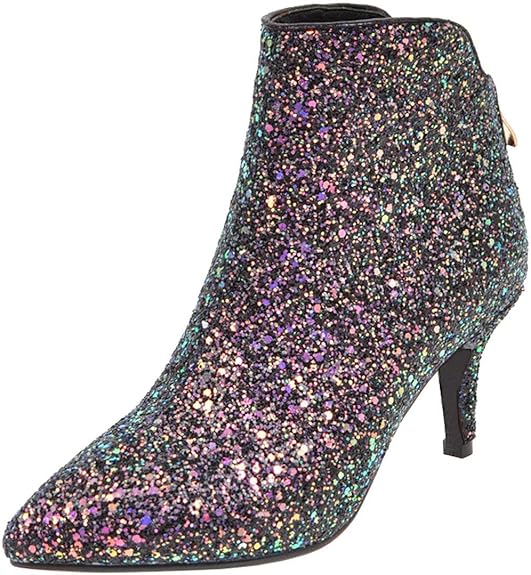 MAVMAX Womens Glitter Sequin Booties Pointy Toe Kitten