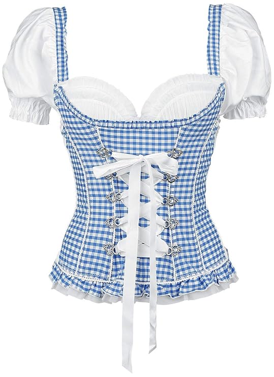 Dirndline Trachtenmieder mit integriertem Push-up Bluse blau/weiß